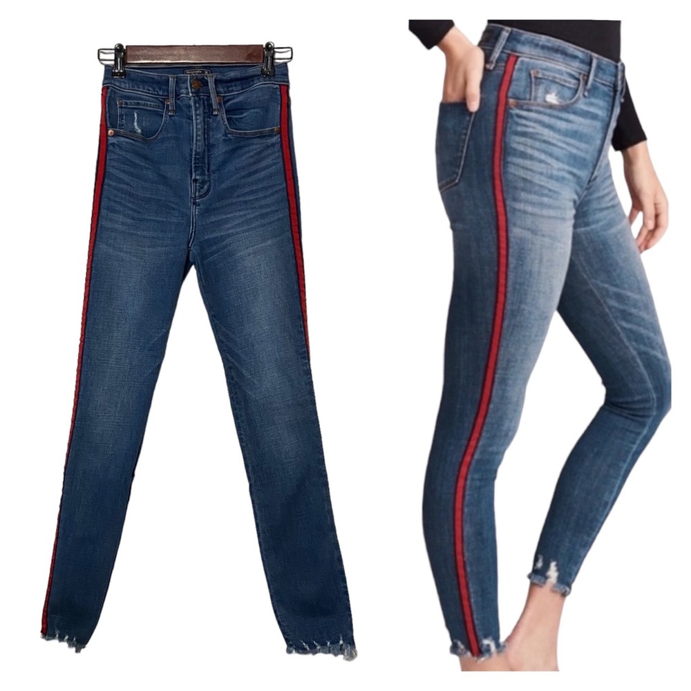 Abercrombie Jeans Womens 2 Blue Ultra High Rise Super Skinny Ankle Red Ribbon